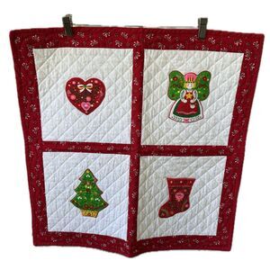Handmade Handcrafted Quilted Applique Christmas Wall Hanging Table Topper